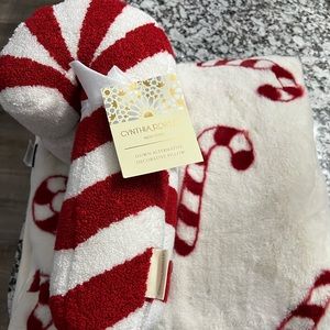 Cynthia Rowley Candy cane pillows and Rachel Roy oversized Candy cane Blanket